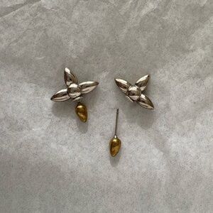 Sterling Silver 925 Floral Earrings Jackets flower gold reversible men unisex